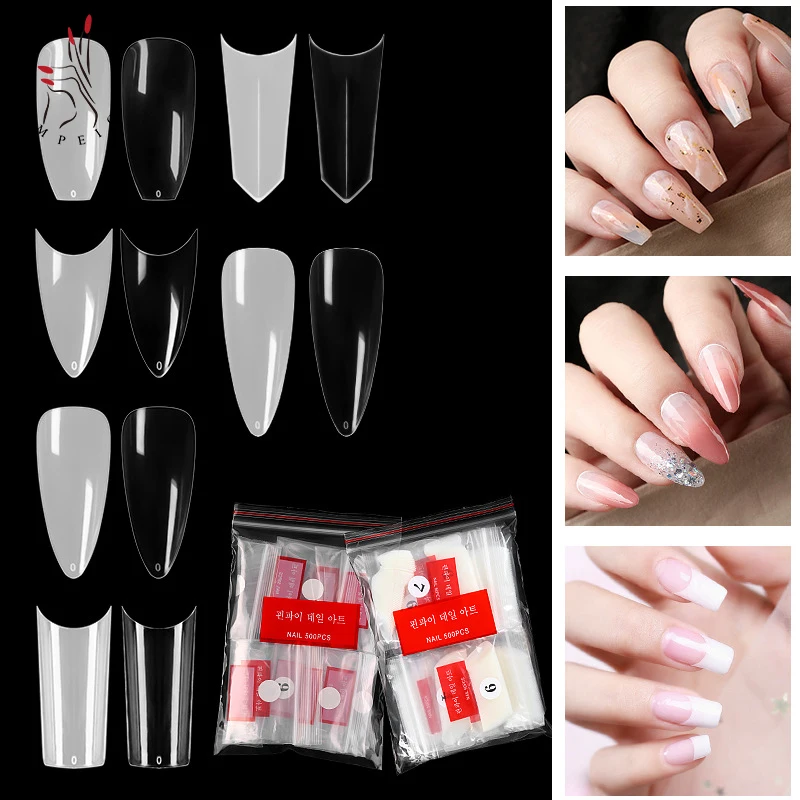 

3D Nail Art Long Ballerina UV Gel Extension DIY Manicure Tool False French Style Full Cover Tip Sculpted Stiletto Coffin Natural