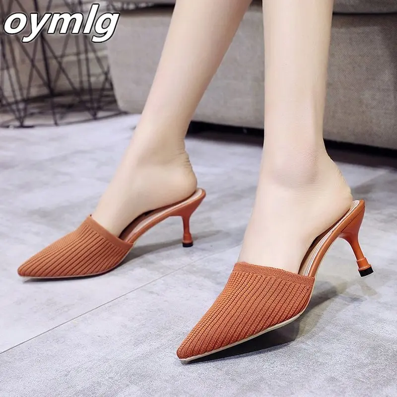 

2020 summer women Slippers wear thin heels with heels Baotou sandals slippers breathable wild fashion high heels women shoes