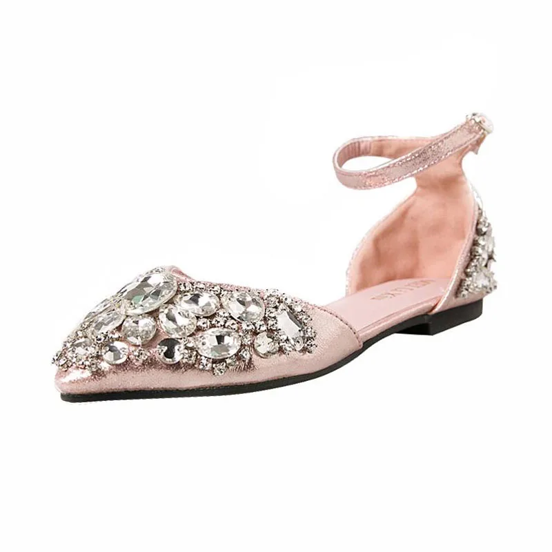 Балетки женские с заостренным носком модные туфли на плоской подошве блестящие