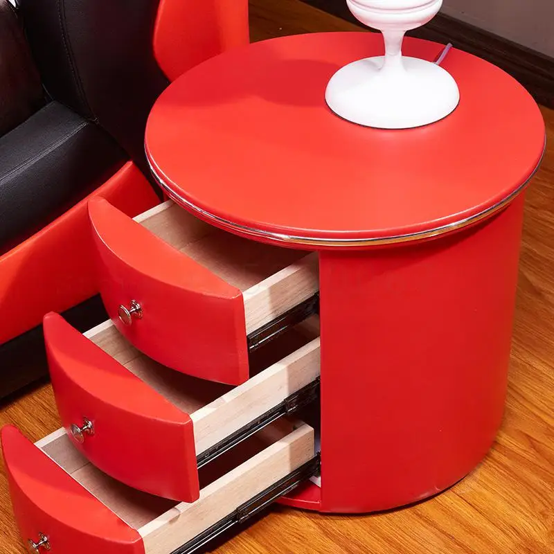 Простой Круглый кожаный прикроватный столик из микрофибры жемчужный белый