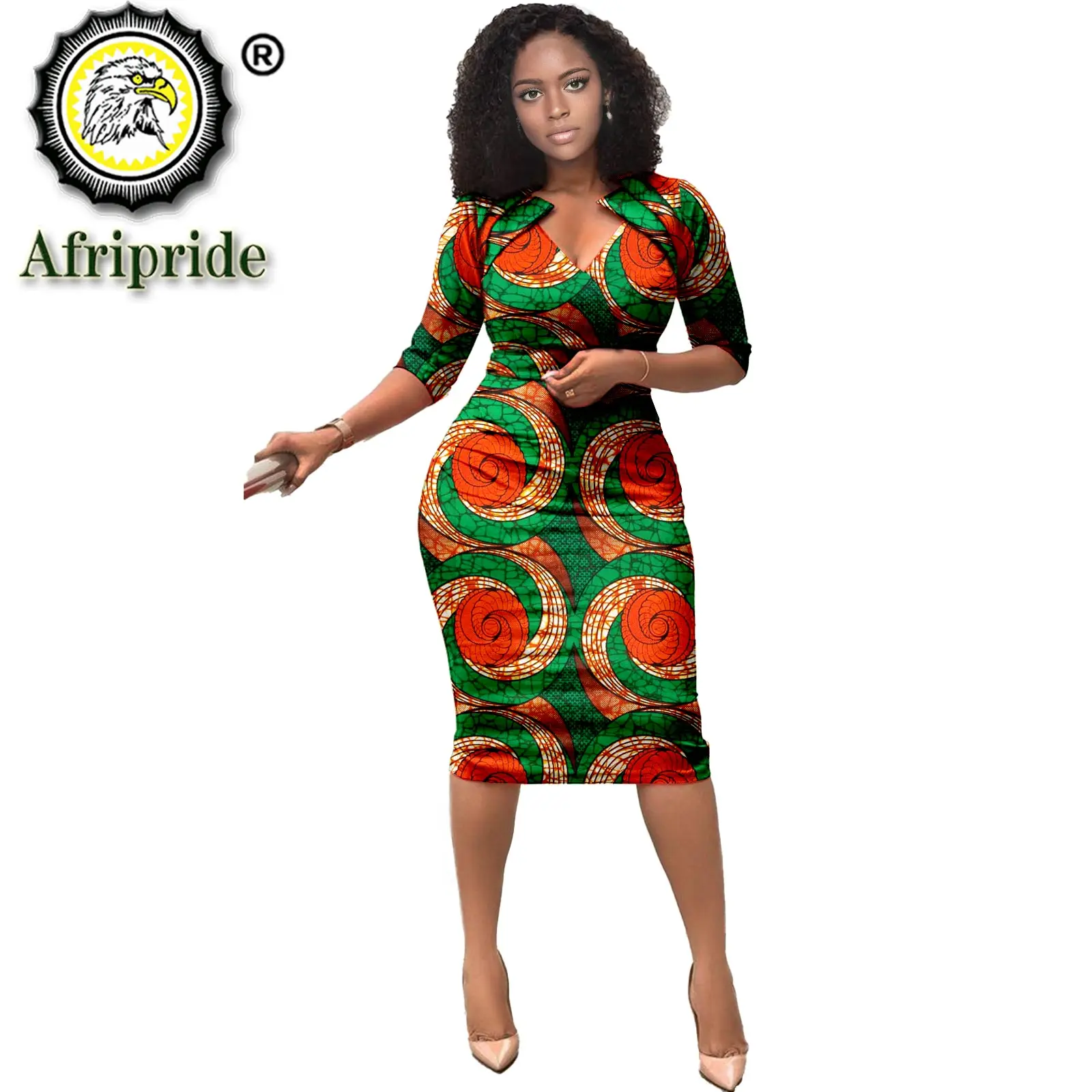 

Traditional African Dresses for Women African Dress Women Elegent Trench V-neck Plus Size Midi Dress Bodycon Dress S2125012