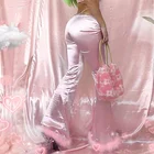 Розовые брюки из искусственного меха пушистые атласные женские расклешенные брюки с высокой талией расклешенные брюки облегающие сексуальные осенние и зимние женские брюки