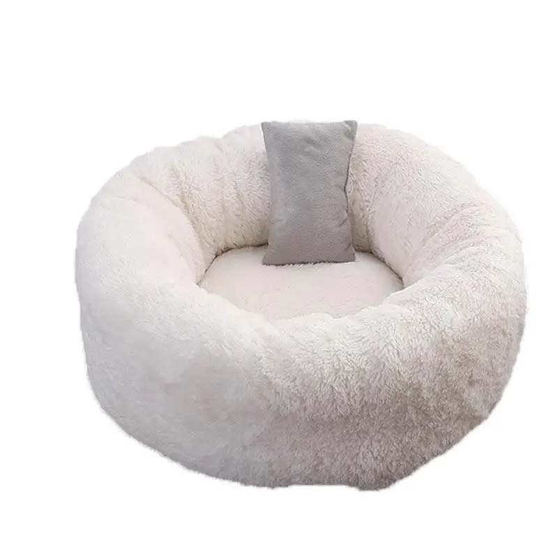 Beige Пушистая кровать для питомца кошки собаки зимний теплый круглый спальный дом Удобная короткая плюшевая подушка для щенка питомник переносные принадлежности для кошек - Цвет: Beige