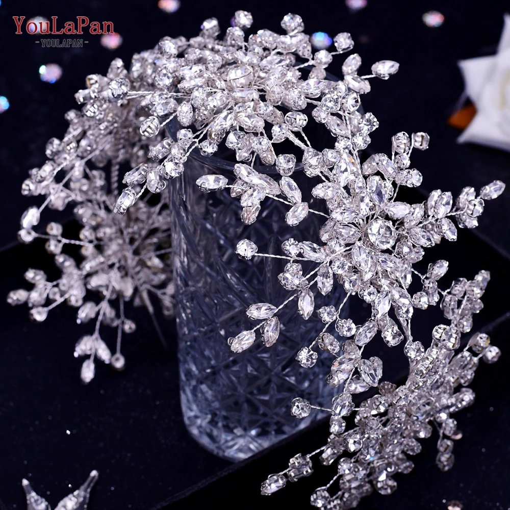 

YouLaPan HP389 Silver Diamond Bridal Headwear Rhinestone Headband Bridal Tiaras and Crowns Jewelry Set Wedding Hair Accessories