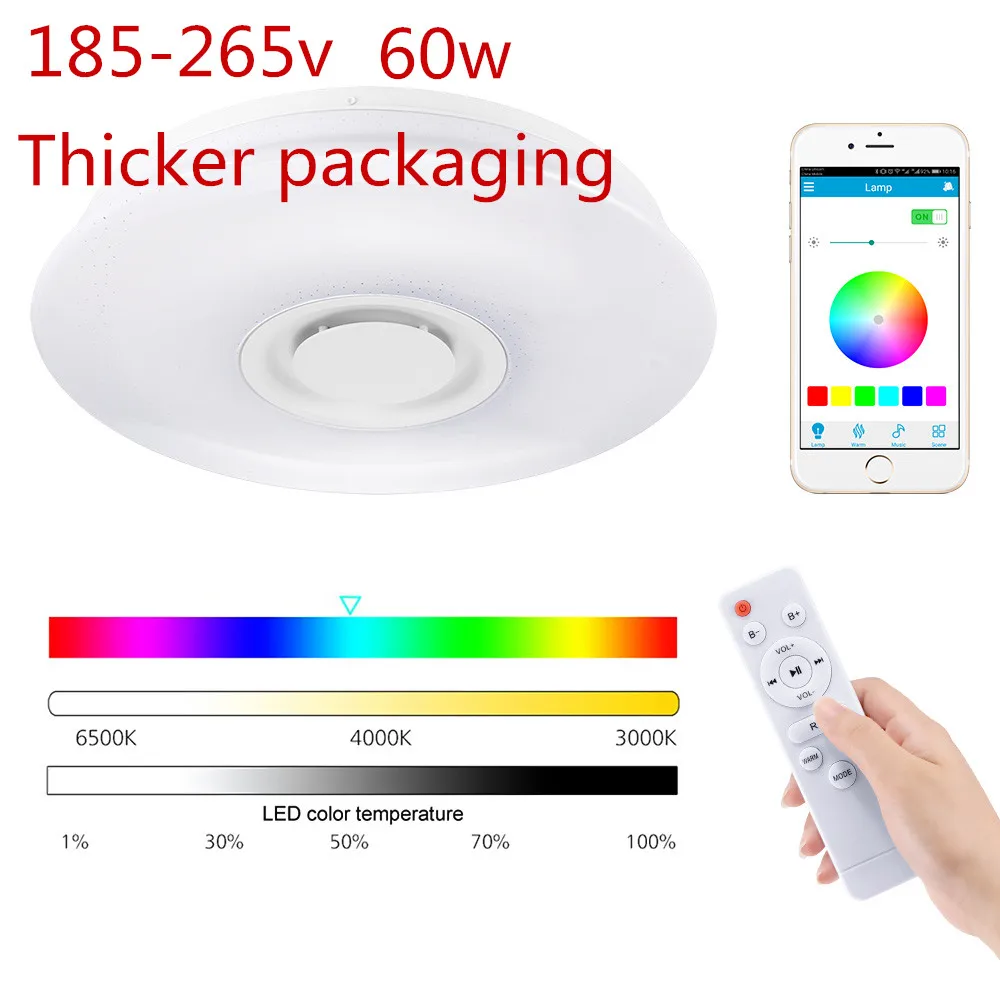 60wThicker packaging Музыка светодиодный Потолочные светильники RGB приложение и потолочный с дистанционным управлением лампы Спальня 36/60W Гостиная Рождественский декоративный Домашний Светильник - Цвет корпуса: 60wThicker packaging