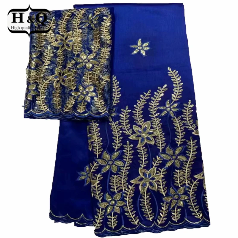 

H&Q 2021 New Arrival African George Lace Fabric With Net Blouse Lace Nigeria Sequin Embroidery Wedding Fabrics For India Women