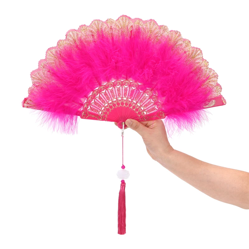 Abanico plegable cl&aacute;sico de Internet para celebridades, estilo Retro, baile, Cheongsam, pasarela, Palacio, Hada, chica, pluma-0