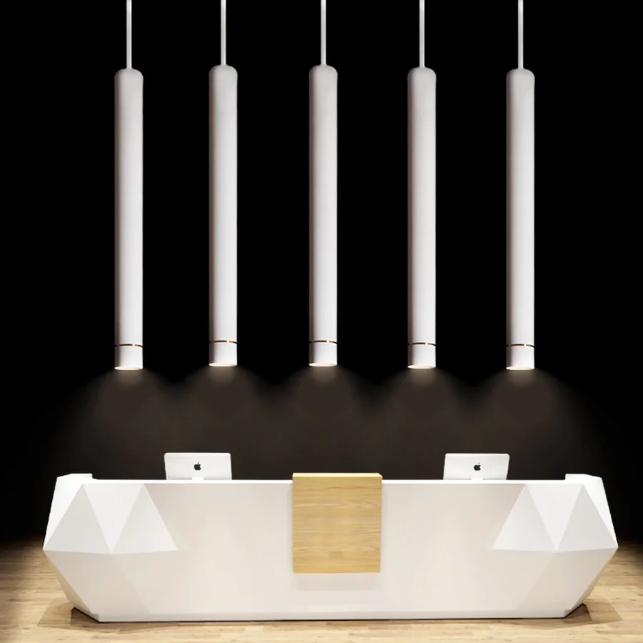 Lámpara colgante de tubo largo para cocina, lámpara led blanca de anillo dorado, decoración de comedor, tienda, Bar, tubo cilíndrico