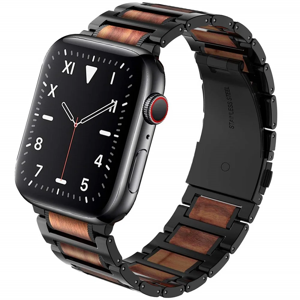 

Деревянный ремешок для часов Apple Watch Band 42 мм 44 мм с пряжкой-бабочкой из нержавеющей стали, совместим с iWatch Series 1 2 3 4 5