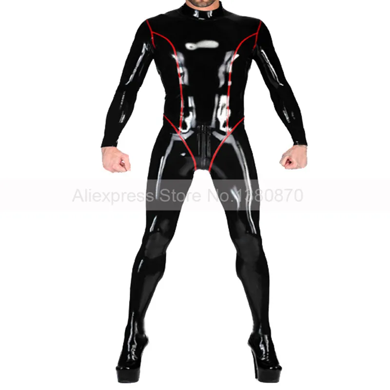 

Sexy Latex Rubber Men Catsuit With Socks Back Zipper Crossdressing Bodysuit Handmade S-LCM151