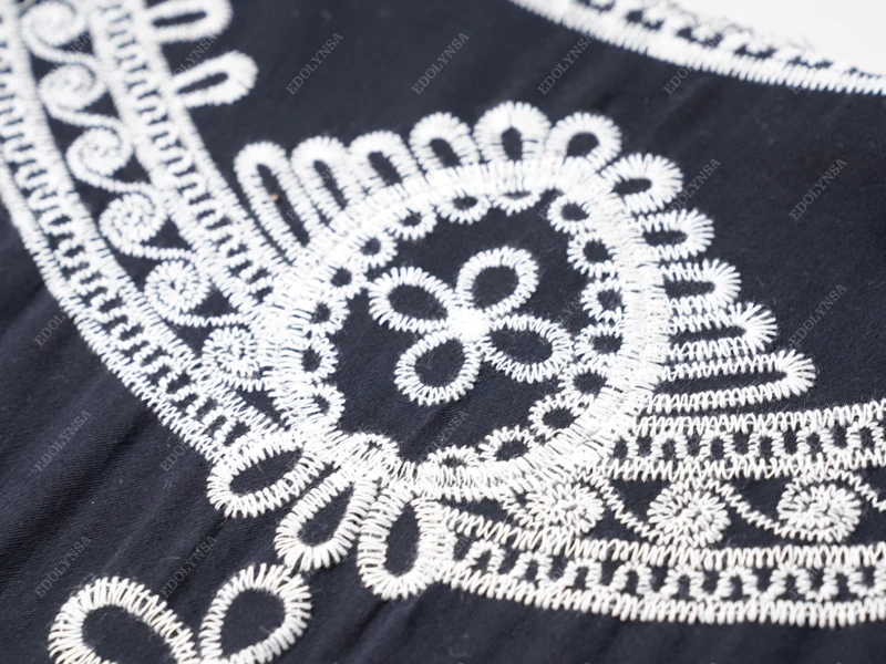 2021 черный в богемном стиле с вышивкой коротким рукавом по колено Сезон лето