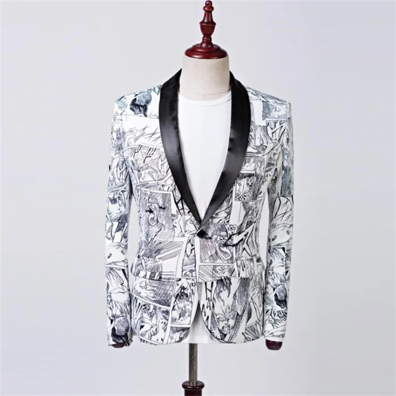 New printed suit jacket men's blazer femenino hombre floral singer fashion performance anime style korean костюм мужской деловой