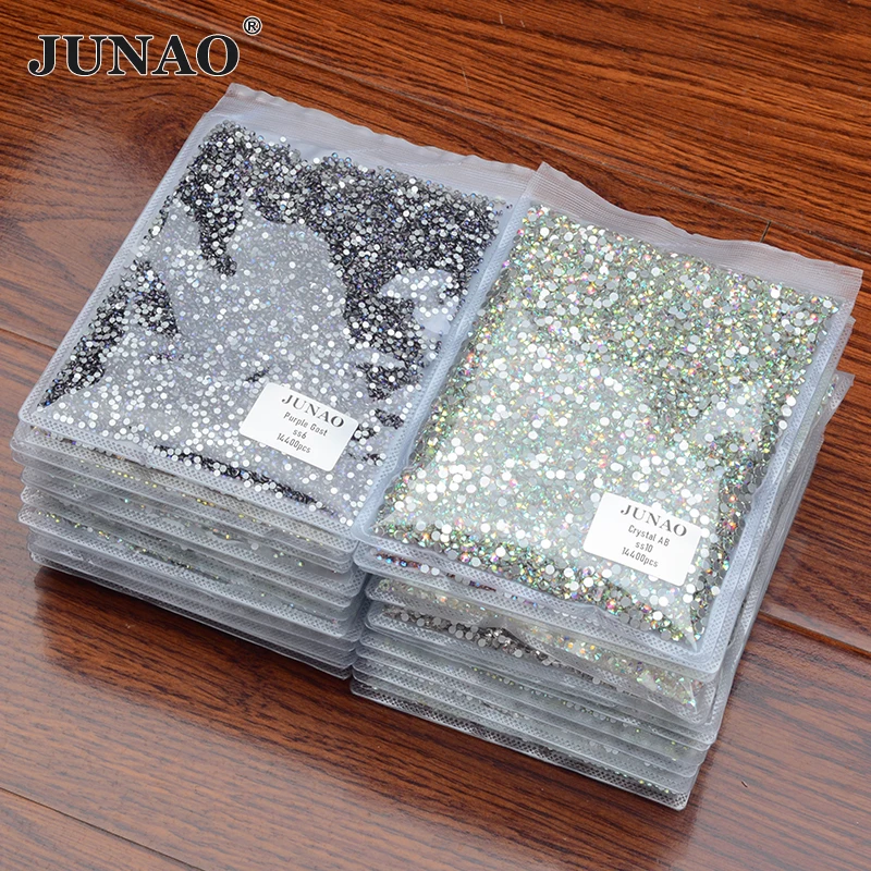 

JUNAO 100 Gross Wholesale SS6 8 10 12 16 20 30 AB Glass Rhinestone In Bulk Flatback Crystals Round Nail Strass Stone For DIY