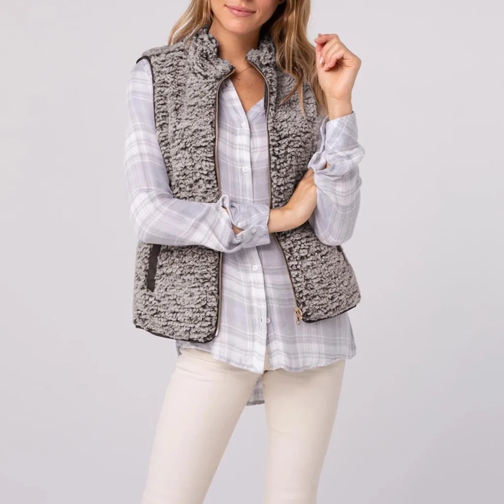 Зимний жилет без рукавов пальто женская Повседневная однотонная верхняя одежда