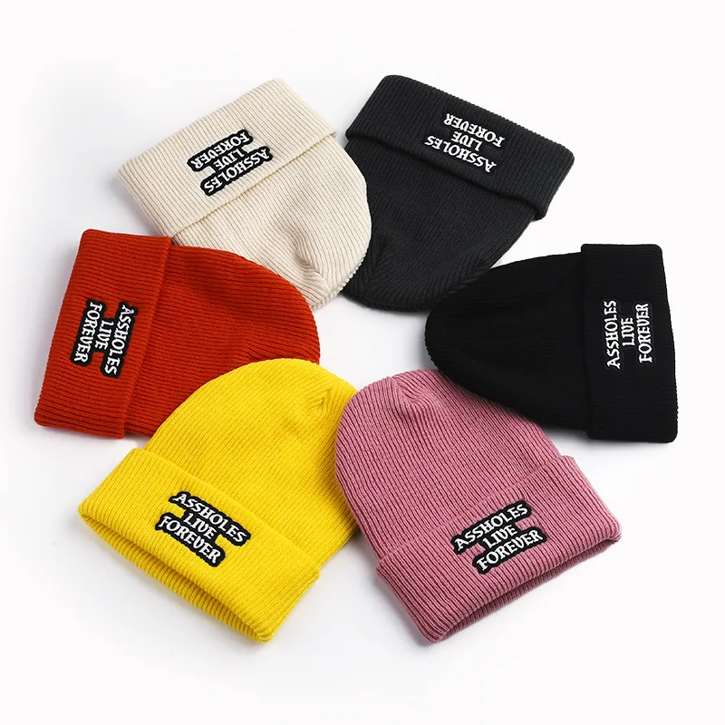 

2021 New Autumn Knitted Hat Men's Women's Embroidery Letter Outdoor Warm Solid Color Winter Beanie Cap Winter Skull Hats