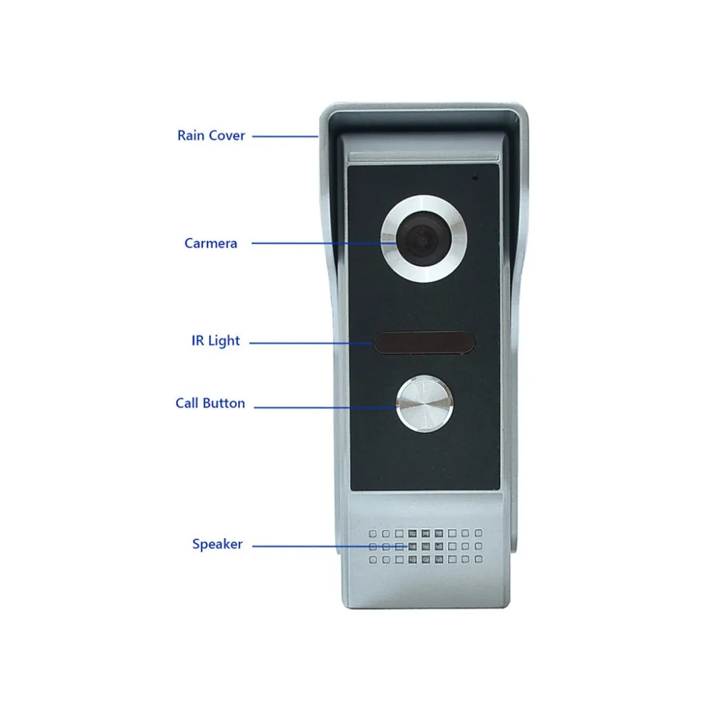 

7" video door phone intercom doorbell kits aluminum alloy panel wired video doorphone system 1 IR camera 1 LCD color monitor