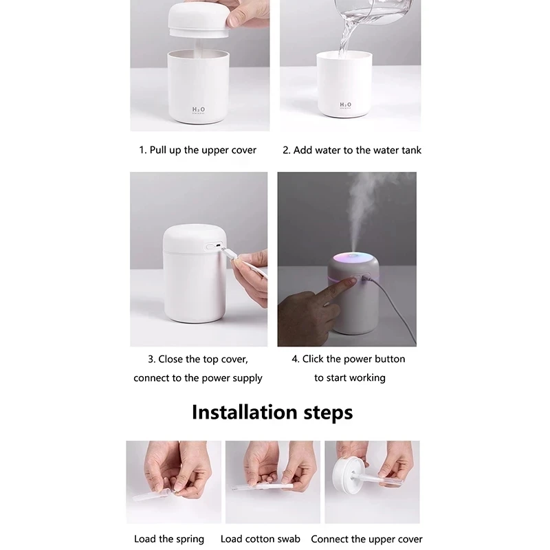 Portable 300ml Electric Air Humidifier Aroma Oil Diffuser USB Cool Mist Sprayer with Colorful Night Light for Home Car images - 6