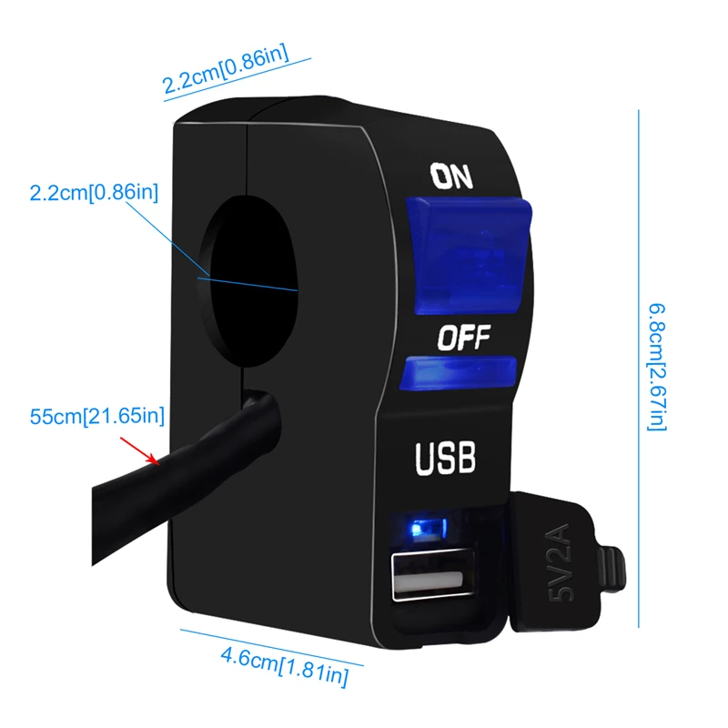 LMoDri Universal Motorcycle Switch USB LED charger Handlebar ON-OFF Button DC12V U5 U7 Head Lamp Angel Eyes | Автомобили и