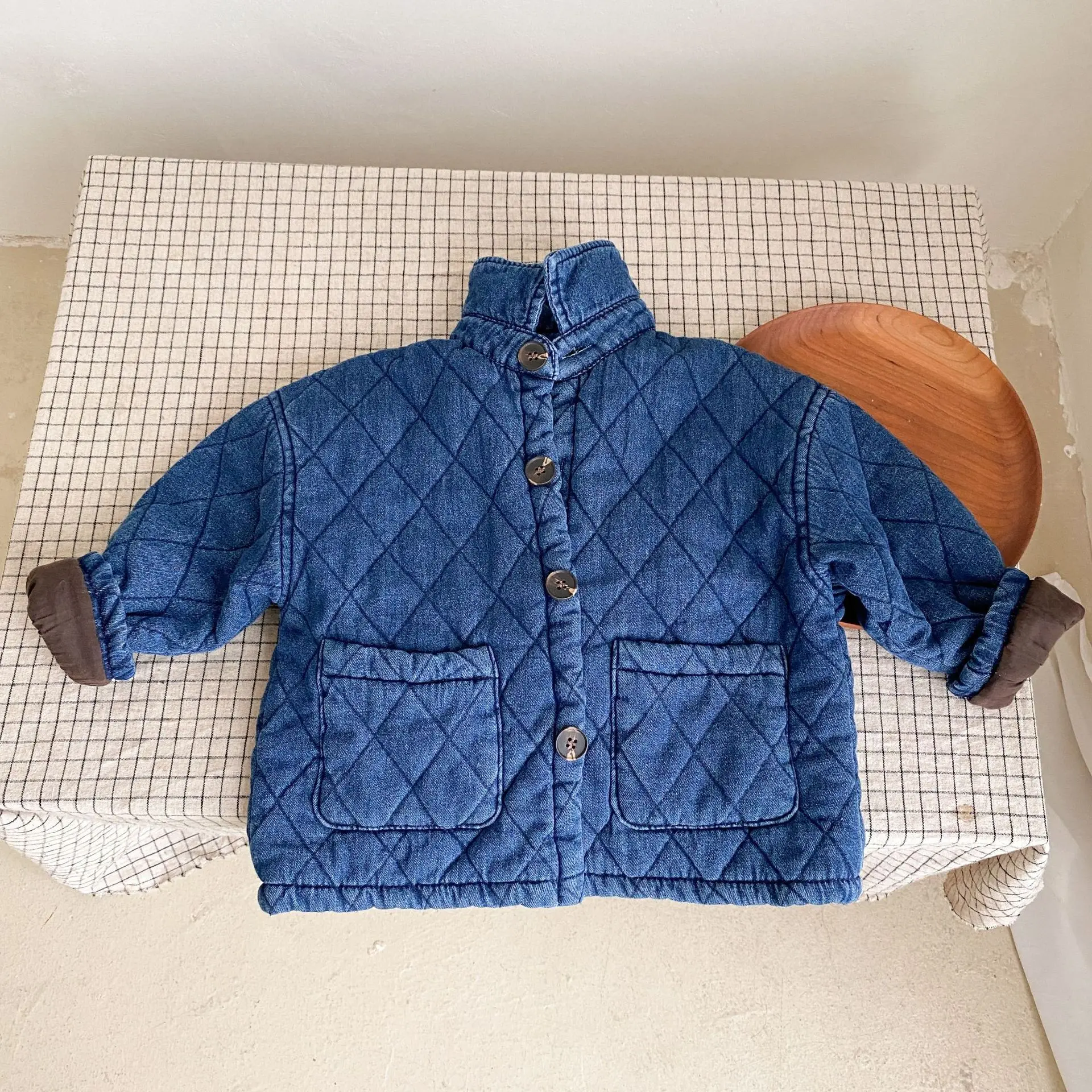 Зимние джинсовые стеганые куртки унисекс для мальчиков и девочек | Детская