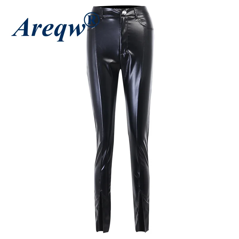 

Simple Split Leather Pants Women's Autumn and Winter New Cross-border Fashion PU Leather Skinny Casual Mid-waist Trousers