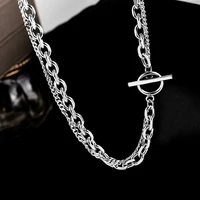 simple stainless steel double metal chain necklace hip hop street cold wind collar bone chain titanium steel