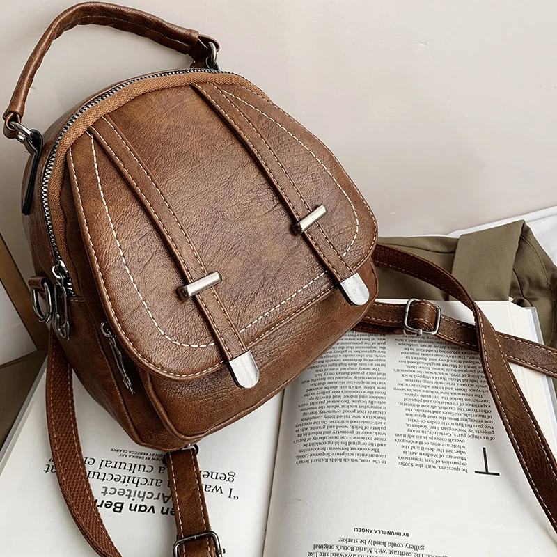 

Women's PU Leather Waterproof Mini Backpack College Style Wild Travel Backbag Female Clamshell Designer Casual Small Back Pack