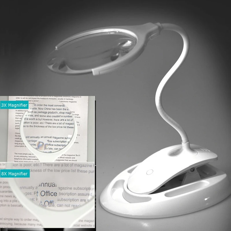 

NEW-Handheld Magnifier 3X 8X Illuminated Desk Table Led Lamp Magnifying Glass Rechargeable Magnifier With Light For Crafts, Hobb