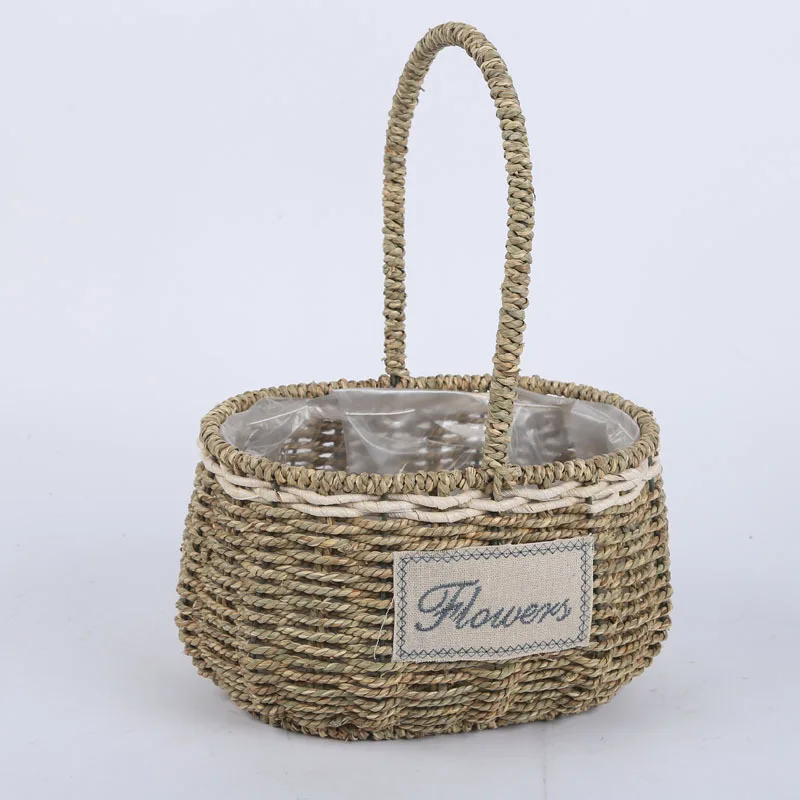 

SKTN Woven Picnic Flowerpot Rattan Straw Flower Basket Home Wedding Decoration Storage Gardening Flower Pot for Succulent