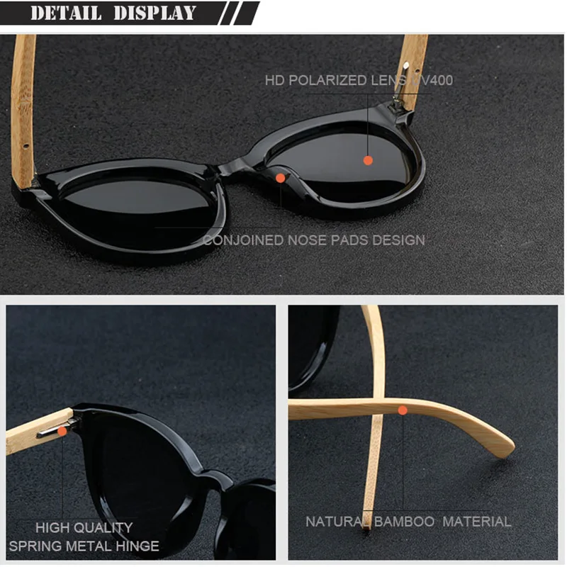 

Women Sun Glasses Original Natural Bamboo Wood Wrap PC Frame 2021 Fashion Polarized Oculos De Sol Femininol Female