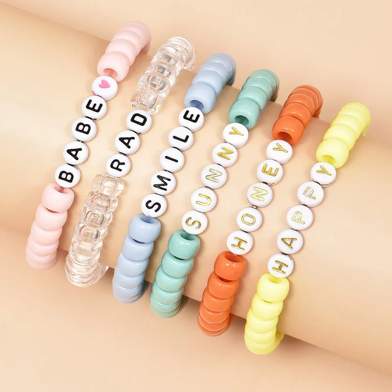ALYXUY 6 шт./компл. Boho красочные бусы английская буква Babe Happy Smile Honey Rad Sunny Chain Charm Bracelet
