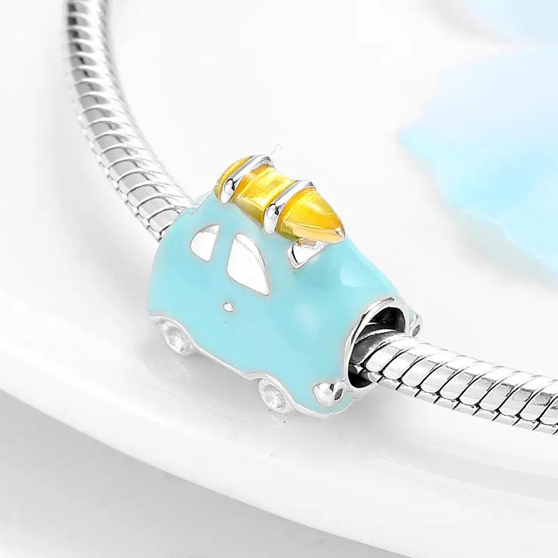 Новости Роскошные ключи серебряные бусины 925 пробы Голубая Эмаль Подвеска