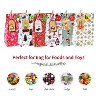 24pcs christmas gift bags kraft boutique wrapping paper bags clips number sticker design with snowman santa claus elk