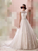 2019 custom spring stylish sheer neckline lace illusion beaded sexy back a line bridal wedding dresses vestido de noiva tulle