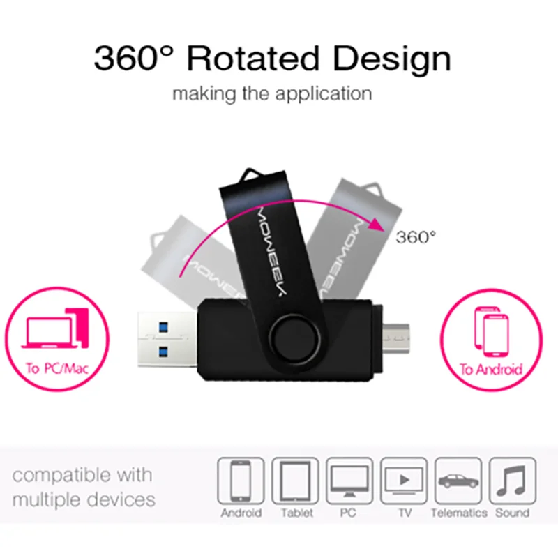 Moweek USB 3,0 OTG USB флэш-накопитель для Android смартфон 8 Гб оперативной памяти, 16 Гб встроенной памяти, 32 ГБ, 64 ГБ, 128 ГБ флэш-накопитель высокой скорости cle USB флеш-накопитель флешка