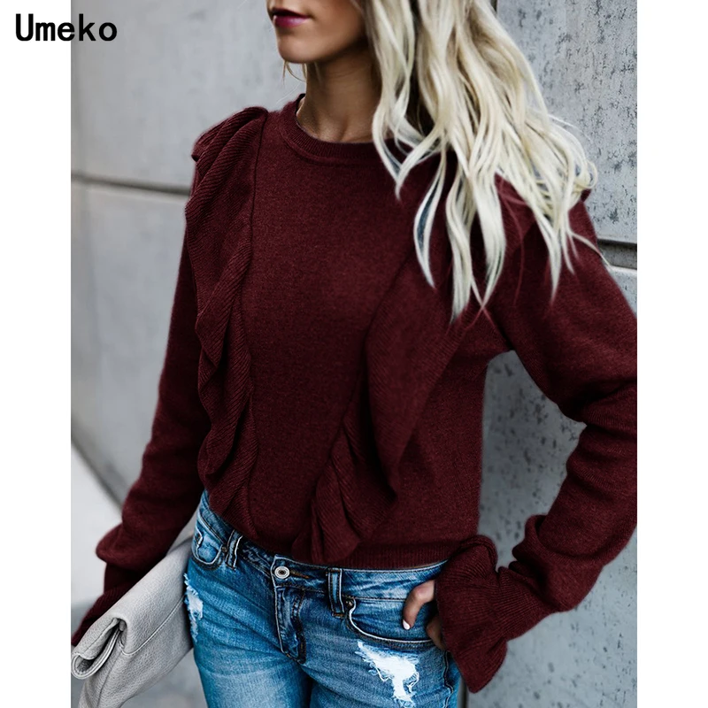 Umeko/осенний кардиган с воланами женский милый свободный зимний свитер
