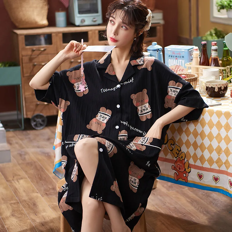 

Cute Cartoon Women Nightgowns 100% Cotton Nightdress Homewear New Summer Night Dress Causal Sleepwear Short Sleeve Pyjamas M-4XL