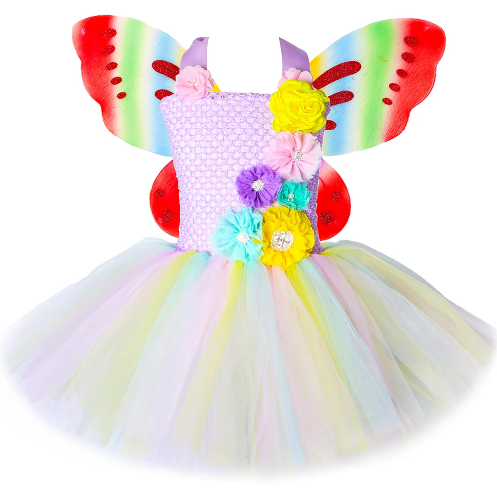 Пастель сказочная балетная пачка платье с украшением в виде крыльев цветочным