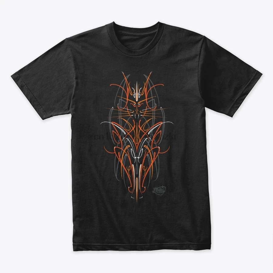 Мужская футболка мужская ke Pinstriping Cat Дизайн Оранжевая женская футболка|Мужские