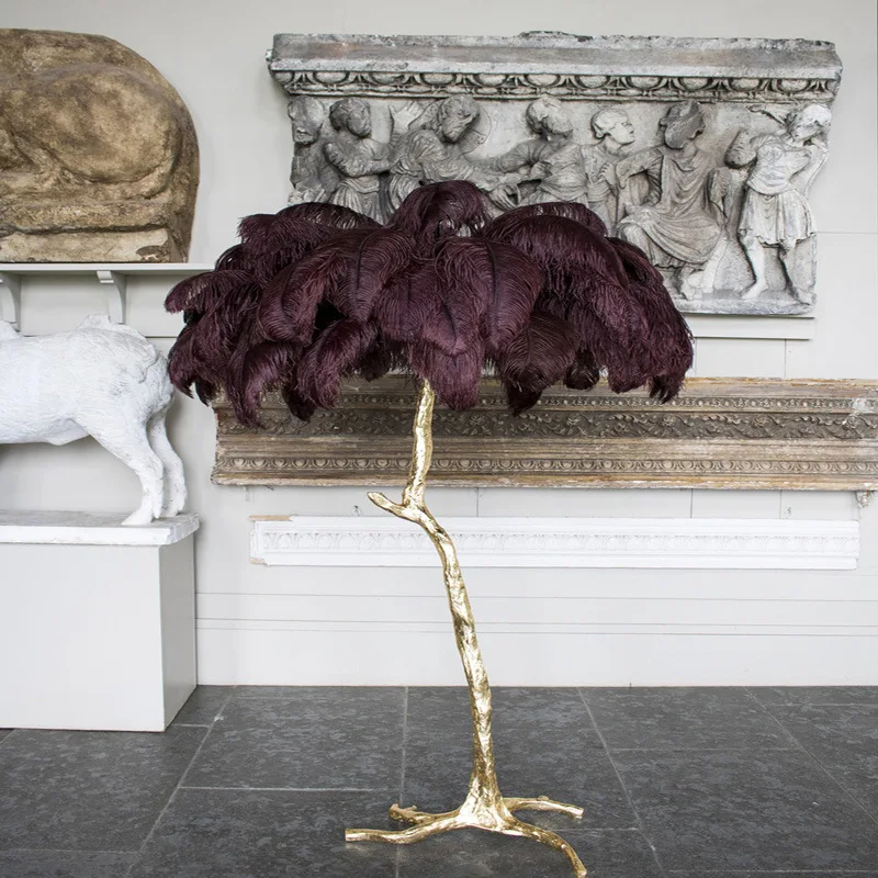 Напольная Лампа в скандинавском стиле с страусиными перьями медный современный