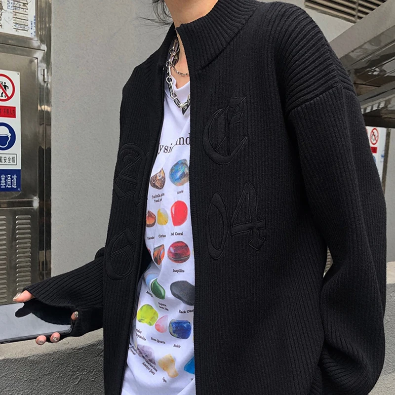 Новинка женский кардиган средней длины с воротником-стойкой и молнией свитер