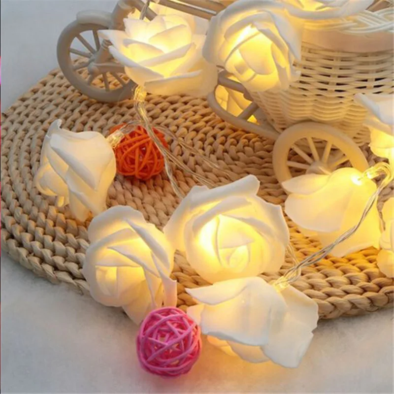 

1.5M Artificial Rose Flower LED String Light Wedding Christmas Decoration Home Party Valentine's Garland Decor Battery Power