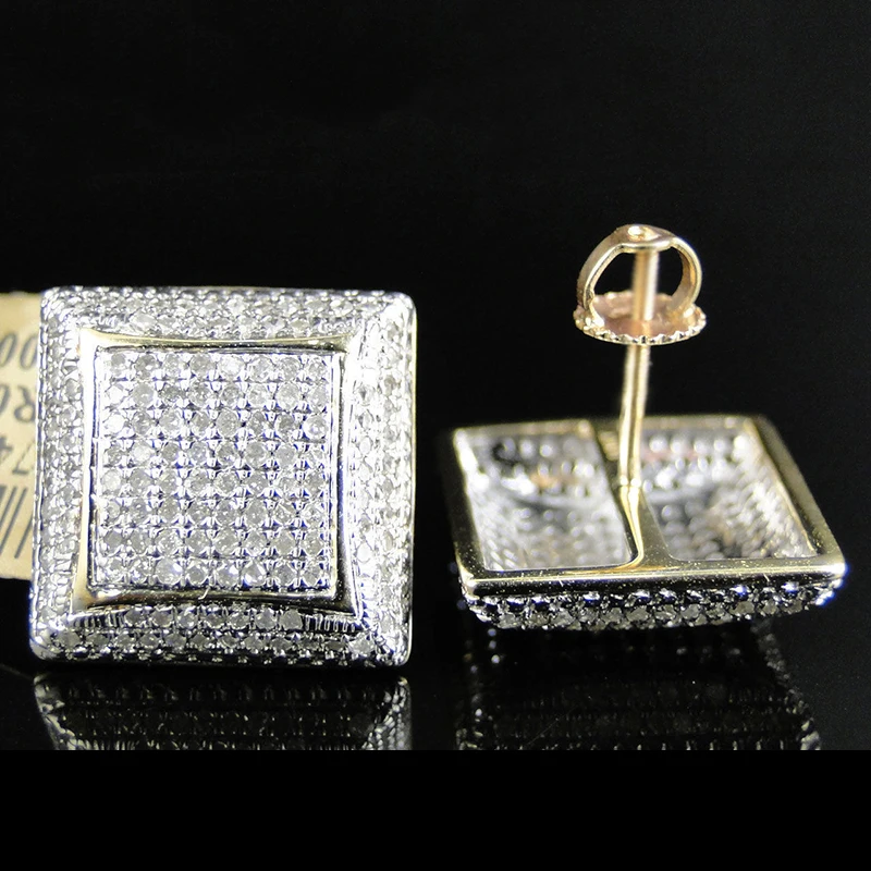 Геометрические Квадратные серьги гвоздики в стиле хип хоп со льдом золотого