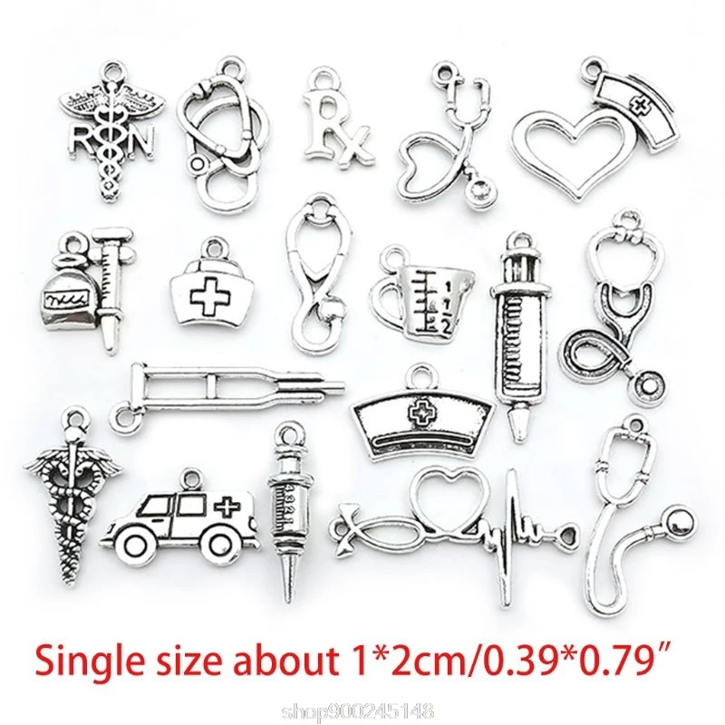 

72Pcs Mixed Antique Doctor Nurse Charms Stethoscope Syringe Ambulance Pendant for DIY Necklace Jewelry Making D02 20 Dropship