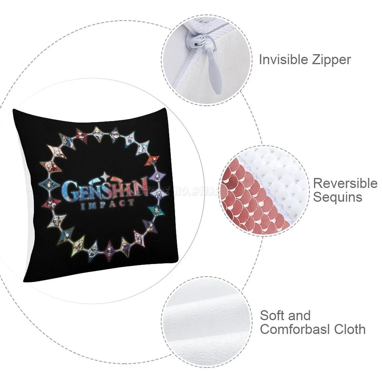 Genshin воздействия Sequin Подушка Чехол блестящая для дивана декоративные Вечерние