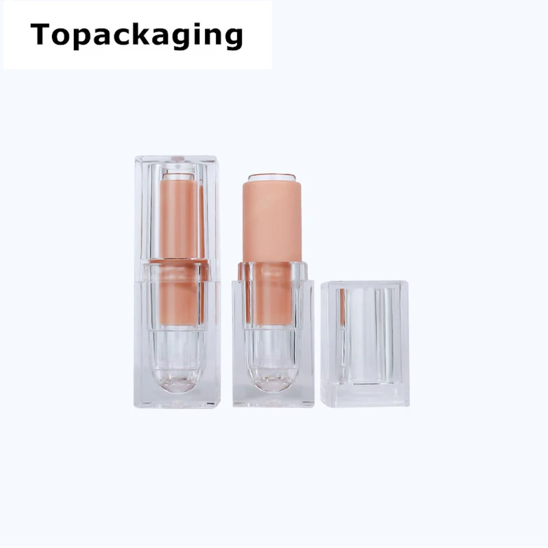 50pcs AS 12.1mm Frosted Clear Empty Lip Balm Container Tube Crystal Acrylic Transparent Nude Square Lipstick Case Bottle DIY
