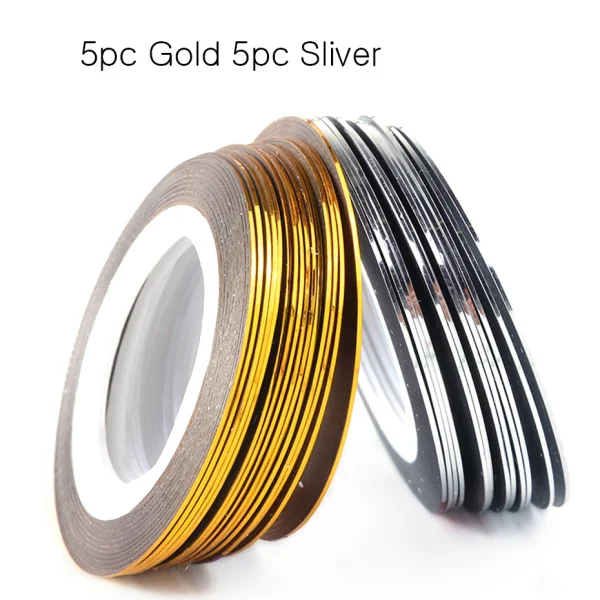 5pc Gold 5pc Sliver 0.5mm Gold Silver Striping Tape Line Stickers For Nails Curve Shining Laser Stripe Line Nail Art Decoration Gel Acrylic CH1009-1 - Цвет: 5pc Gold 5pc Sliver