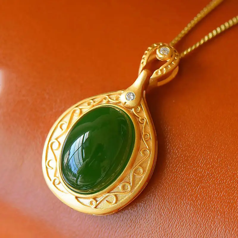 

Natural Hetian Jade Green Jade Egg Noodle Pendant Female Bi Jade Necklace Spinach Green for Elders to Give Mom Jewelry Jade