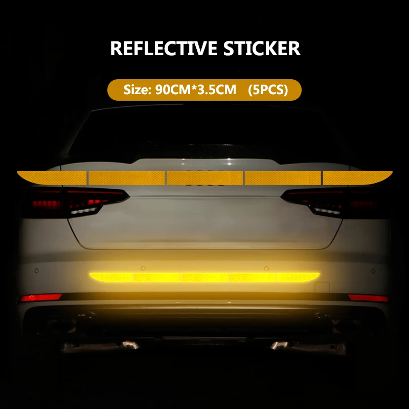 Yellow Автомобильный стикер светоотражающий сигнальный защитный скотч пленка Авто полоса декоративный элемент для бампера отражение анти наклейки против столкновения автомобильные аксессуары - Цвет: Yellow