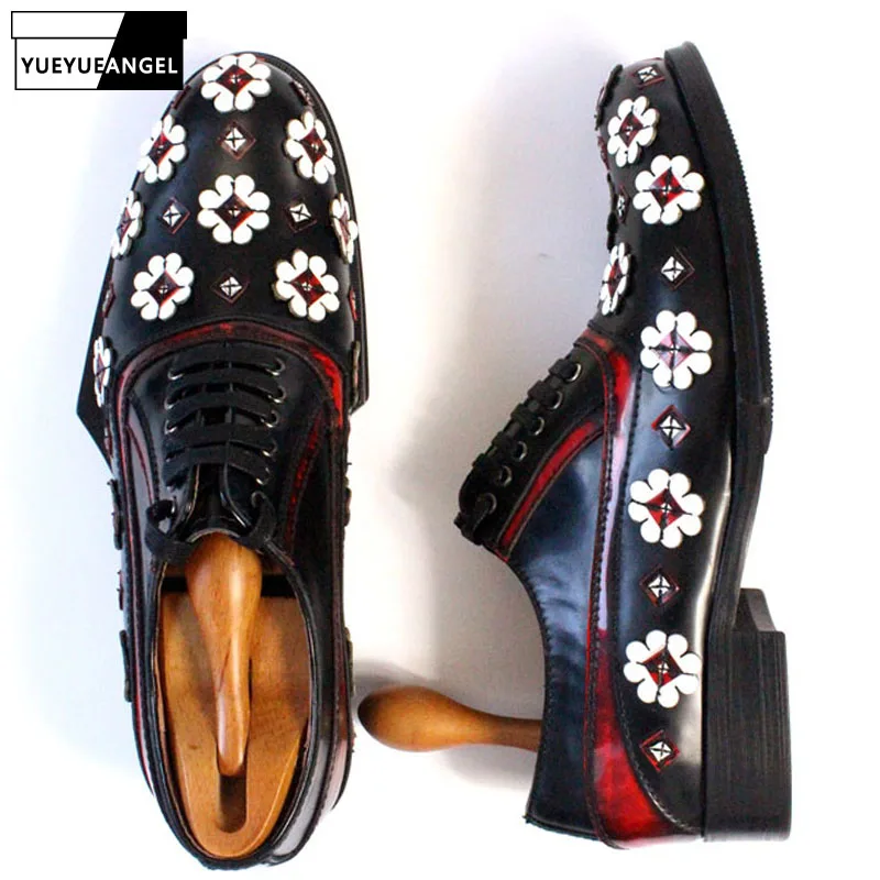 Мужские классические туфли черные из натуральной кожи на толстой платформе