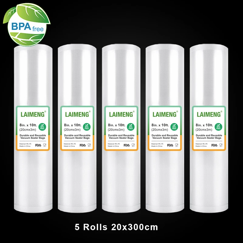 LAIMENG Вакуумные Упаковочные пакеты 5 рулонов 20*300 см Sous Vide вакуумные для хранения BPA